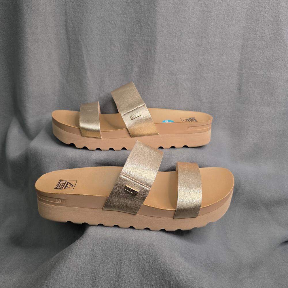 Reef Cushion Vista Hi Sandals Slides Metallic Platform Cruise Vacation Comfort - Picture 2 of 10